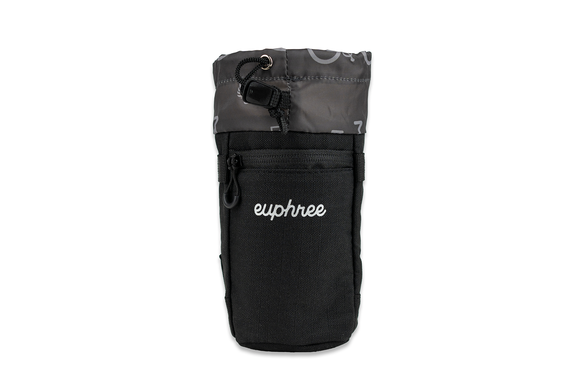 Front view of the black Euphree Stem Bag with dark gray liner, designed for quick access and a secure fit on ebikes.