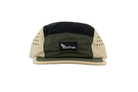 Front view of the Euphree Velocity 5-Panel Nylon Cap in brown, forest green, and khaki, featuring the Euphree logo. A performance-focused cap designed for comfort and protection.