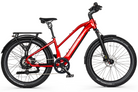 Stellar Falcon Mid-Step in Crimson Comet Red, equipped with a 750W motor, air suspension, and Schwalbe tires for maximum control on any terrain.