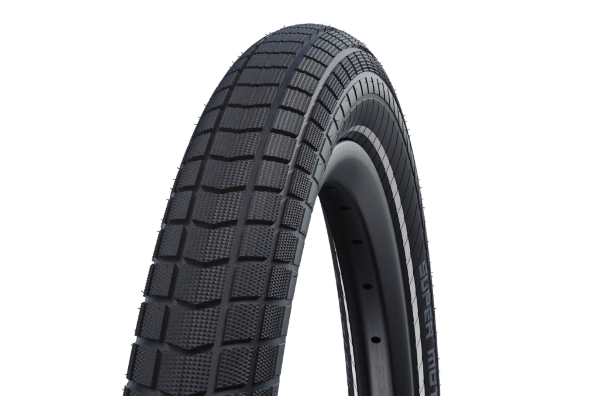 Close-up view of Super Moto-X 27.5x2.4 tire, showcasing DoubleDefense and GreenGuard protection.