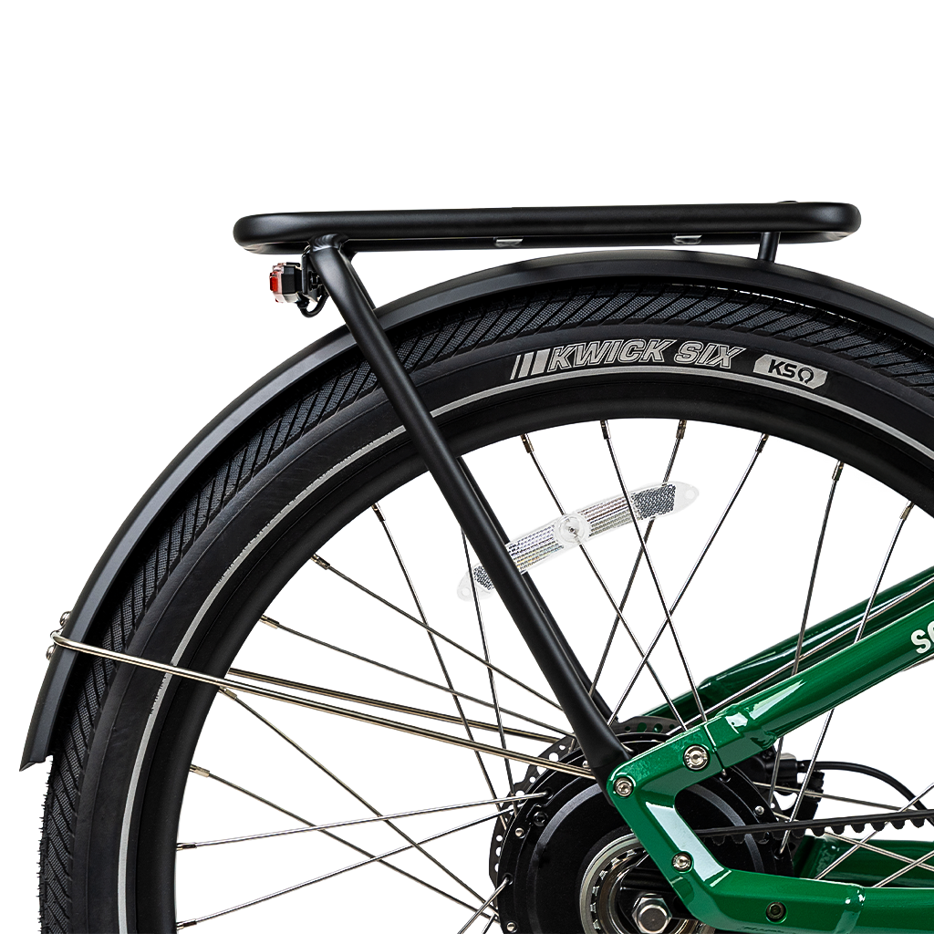 Ivy Solar Sparrow rear rack close-up—supports up to 30 lbs for bags, baskets, and everyday gear