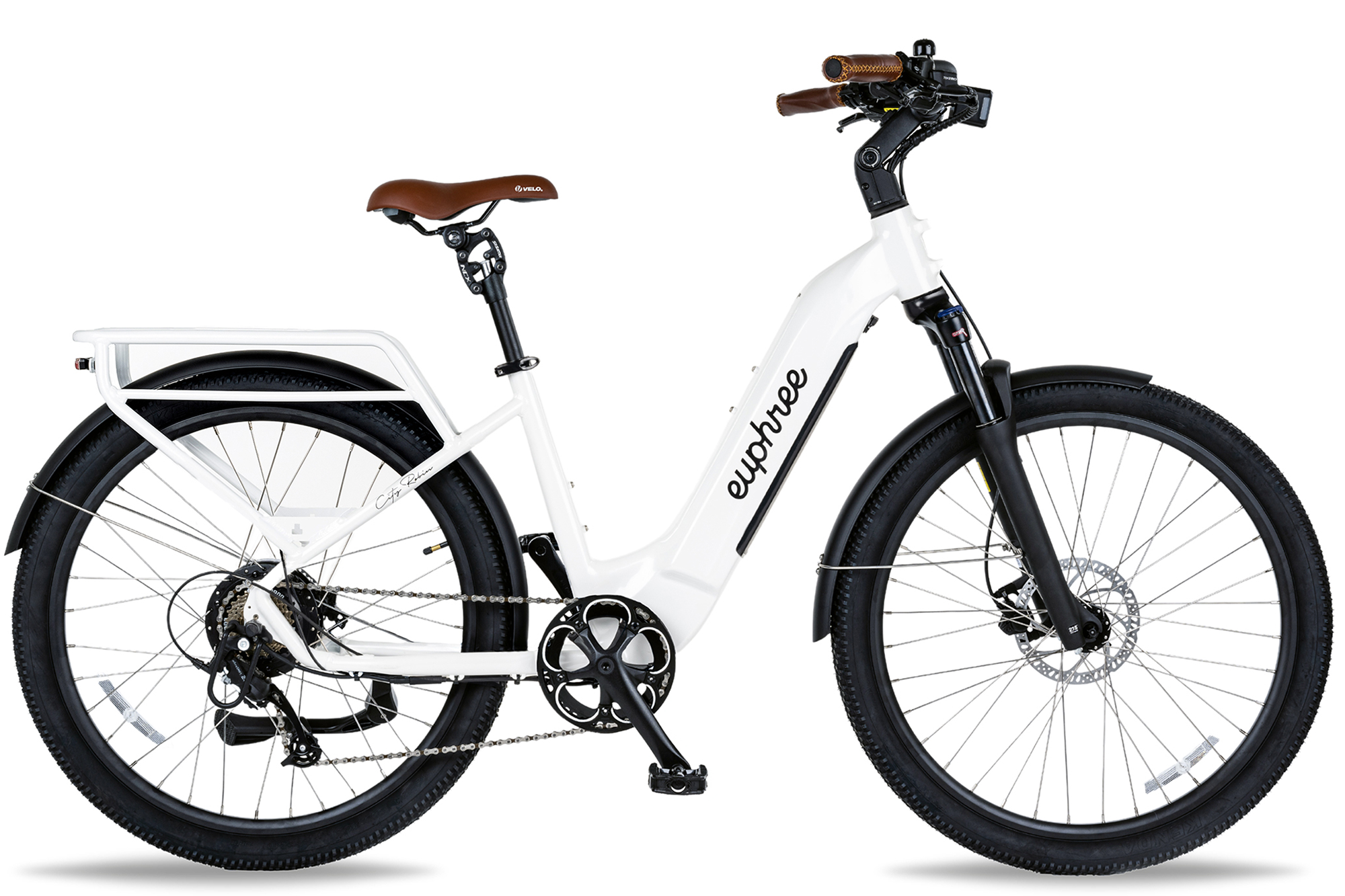 Pearl White Step Thru Electric Bike from Euphree - Comfortable and Stylish Electric Bike with Step-Through Frame