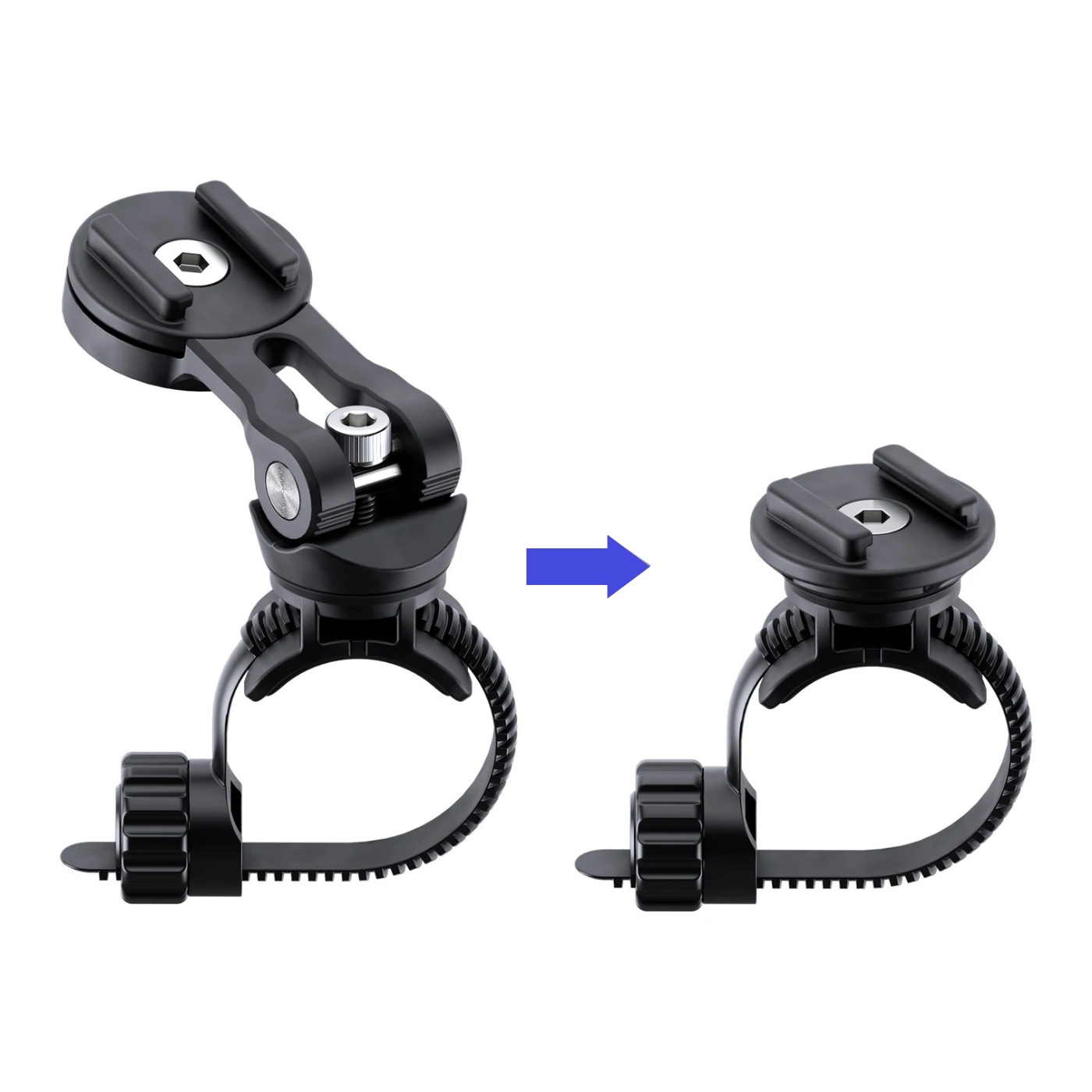 The SP Connect Universal Mount can be attached to any bar or tube with a diameter between 20 and 90 mm (0.9 – 3.5 inch). The spring loaded mount allows for a toolless 360°